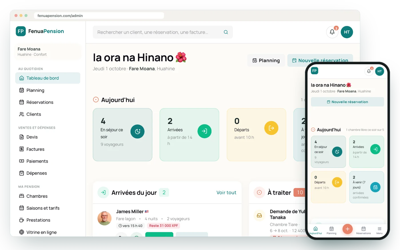 Le tableau de bord de FenuaPension, sur ordinateur et sur téléphone