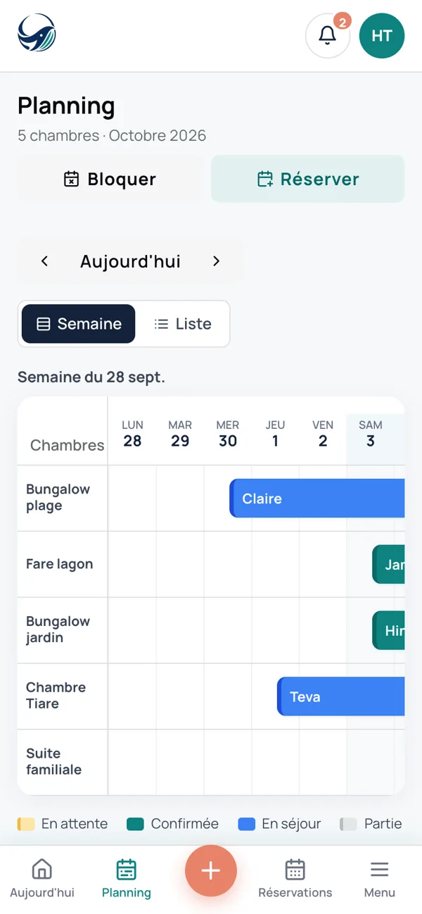 Planning d'une pension sur téléphone avec des réservations Airbnb